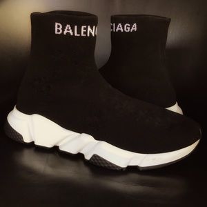 Balenciaga knit speed sneaker in black /white sole